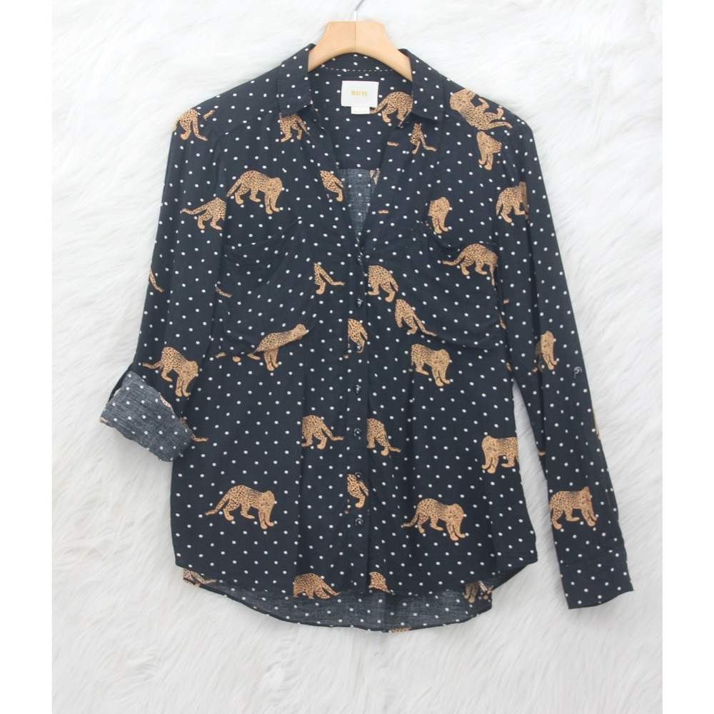 Maeve Anthropologie Leopard Polka Dot Button-Up Blouse Size 4 Women's Top Chic
